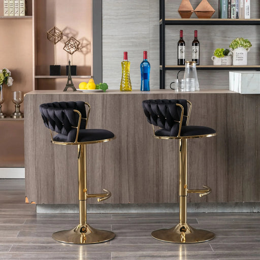 Set of 2 Bar Stools,with Chrome Footrest and Base Swivel Height Adjustable Mechanical Lifting Velvet + Golden Leg Simple Bar Stool-Black Default -DTYStore