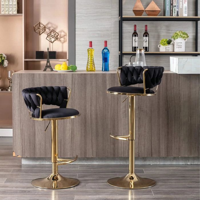 Set of 2 Bar Stools,with Chrome Footrest and Base Swivel Height Adjustable Mechanical Lifting Velvet + Golden Leg Simple Bar Stool-Black Default -DTYStore
