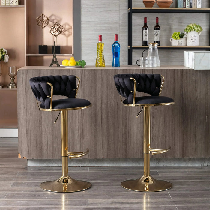 Set of 2 Bar Stools,with Chrome Footrest and Base Swivel Height Adjustable Mechanical Lifting Velvet + Golden Leg Simple Bar Stool-Black Default -DTYStore