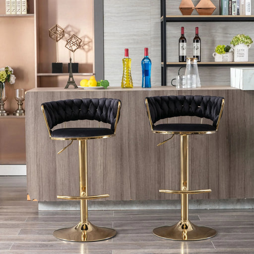 Set of 2 Bar Stools,with Chrome Footrest and Base Swivel Height Adjustable Mechanical Lifting Velvet + Golden Leg Simple Bar Stool-Black Default -DTYStore
