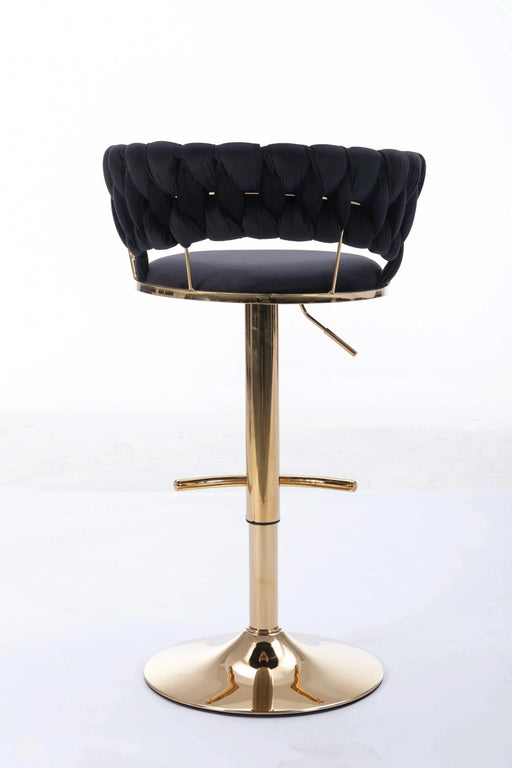 Set of 2 Bar Stools,with Chrome Footrest and Base Swivel Height Adjustable Mechanical Lifting Velvet + Golden Leg Simple Bar Stool-Black Default -DTYStore