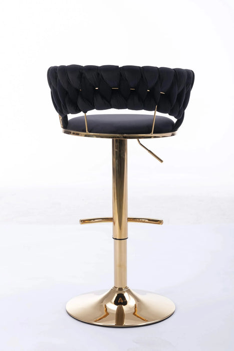 Set of 2 Bar Stools,with Chrome Footrest and Base Swivel Height Adjustable Mechanical Lifting Velvet + Golden Leg Simple Bar Stool-Black Default -DTYStore