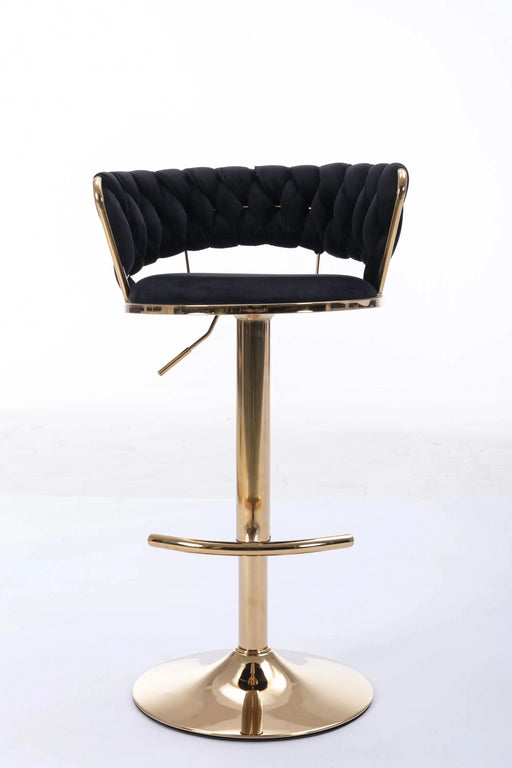 Set of 2 Bar Stools,with Chrome Footrest and Base Swivel Height Adjustable Mechanical Lifting Velvet + Golden Leg Simple Bar Stool-Black Default -DTYStore