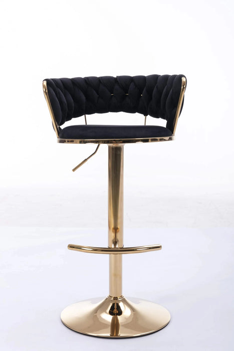 Set of 2 Bar Stools,with Chrome Footrest and Base Swivel Height Adjustable Mechanical Lifting Velvet + Golden Leg Simple Bar Stool-Black Default -DTYStore