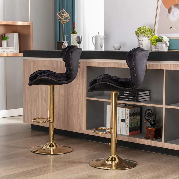 Set of 2 Bar Stools,with Chrome Footrest and Base Swivel Height Adjustable Mechanical Lifting Velvet + Golden Leg Simple Bar Stool-black Default -DTYStore