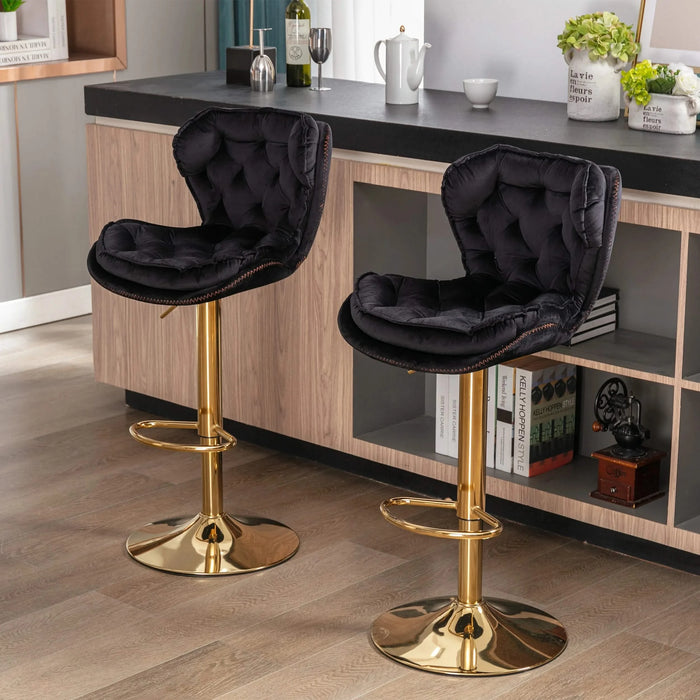 Set of 2 Bar Stools,with Chrome Footrest and Base Swivel Height Adjustable Mechanical Lifting Velvet + Golden Leg Simple Bar Stool-black Default -DTYStore