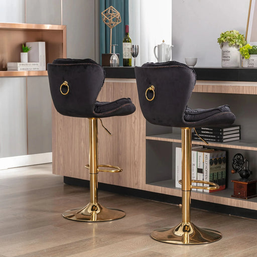 Set of 2 Bar Stools,with Chrome Footrest and Base Swivel Height Adjustable Mechanical Lifting Velvet + Golden Leg Simple Bar Stool-black Default -DTYStore