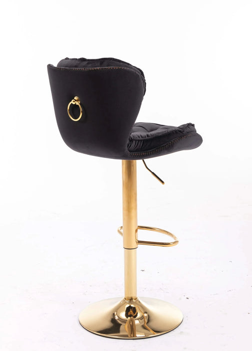 Set of 2 Bar Stools,with Chrome Footrest and Base Swivel Height Adjustable Mechanical Lifting Velvet + Golden Leg Simple Bar Stool-black Default -DTYStore