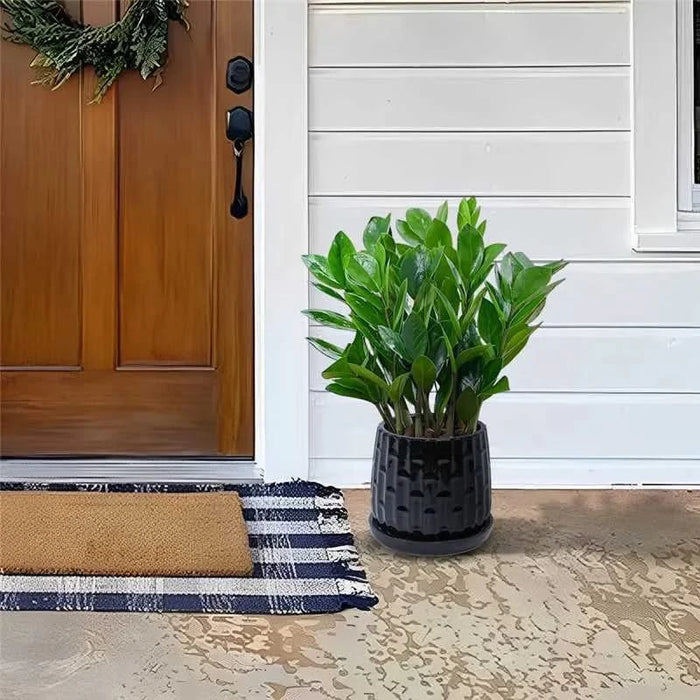 Set of 2 Ceramic Flowerpot, 7' Modern Planter for Patio, Garden, Windowsill - Black Default -DTYStore