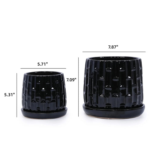Set of 2 Ceramic Flowerpot, 7' Modern Planter for Patio, Garden, Windowsill - Black Default -DTYStore