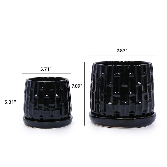 Set of 2 Ceramic Flowerpot, 7' Modern Planter for Patio, Garden, Windowsill - Black Default -DTYStore