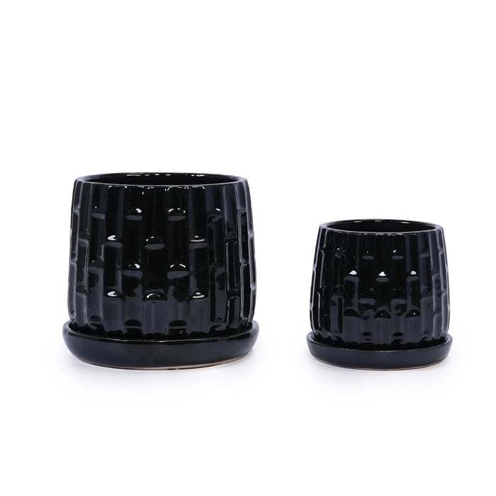 Set of 2 Ceramic Flowerpot, 7' Modern Planter for Patio, Garden, Windowsill - Black Default -DTYStore