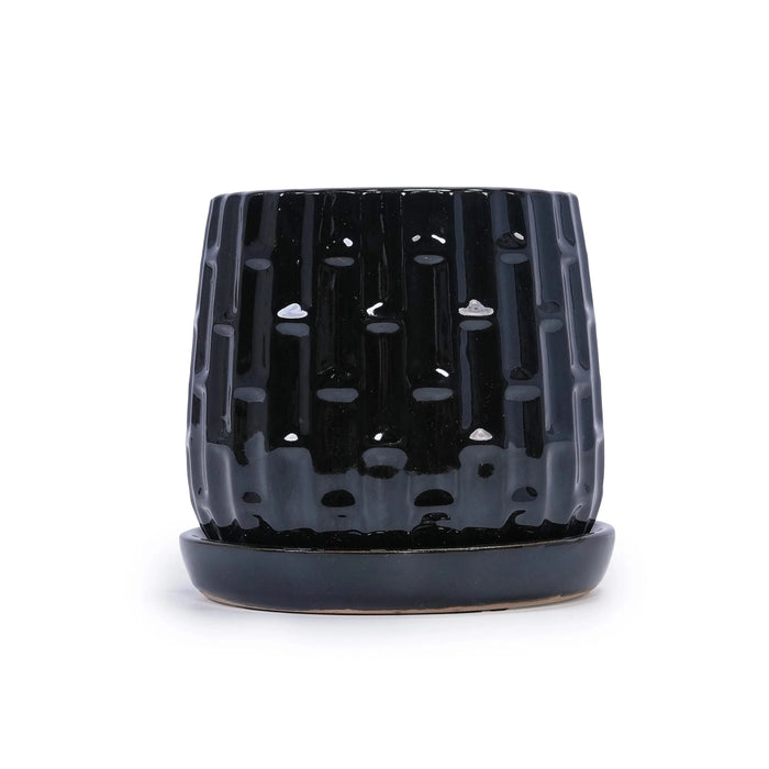 Set of 2 Ceramic Flowerpot, 7' Modern Planter for Patio, Garden, Windowsill - Black Default -DTYStore