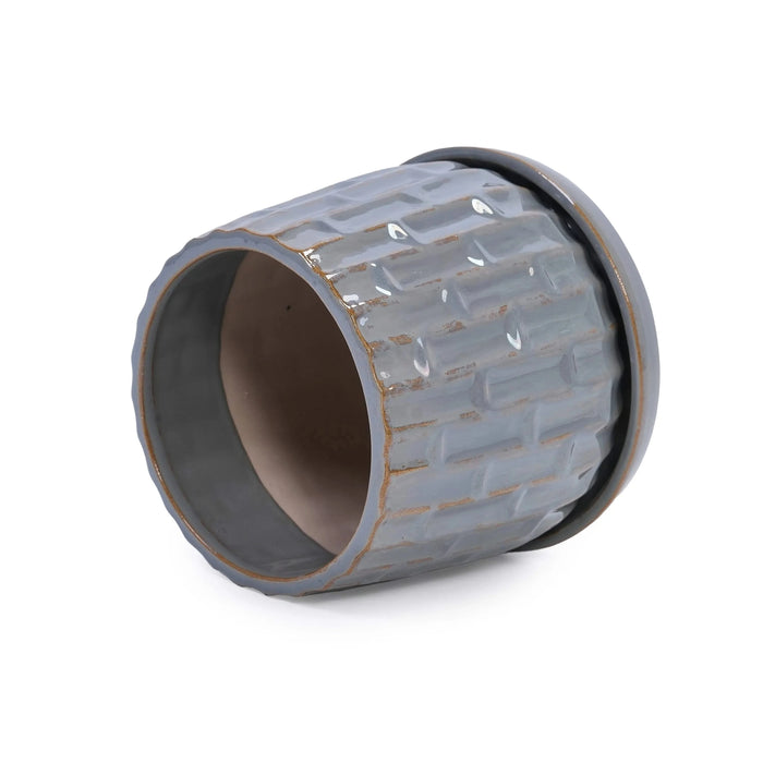 Set of 2 Ceramic Flowerpot, 7' Modern Planter for Patio, Garden, Windowsill - Grey Default -DTYStore