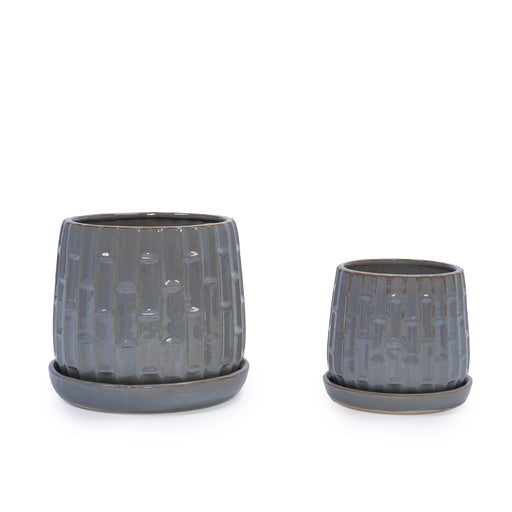 Set of 2 Ceramic Flowerpot, 7' Modern Planter for Patio, Garden, Windowsill - Grey Default -DTYStore