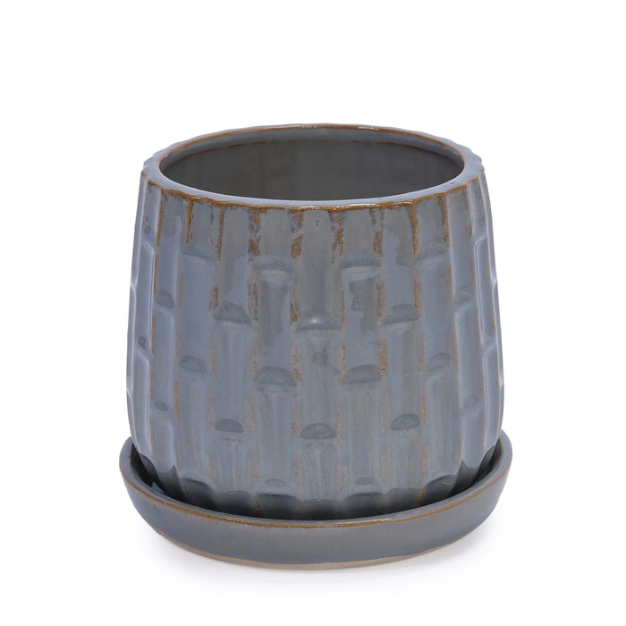 Set of 2 Ceramic Flowerpot, 7' Modern Planter for Patio, Garden, Windowsill - Grey Default -DTYStore