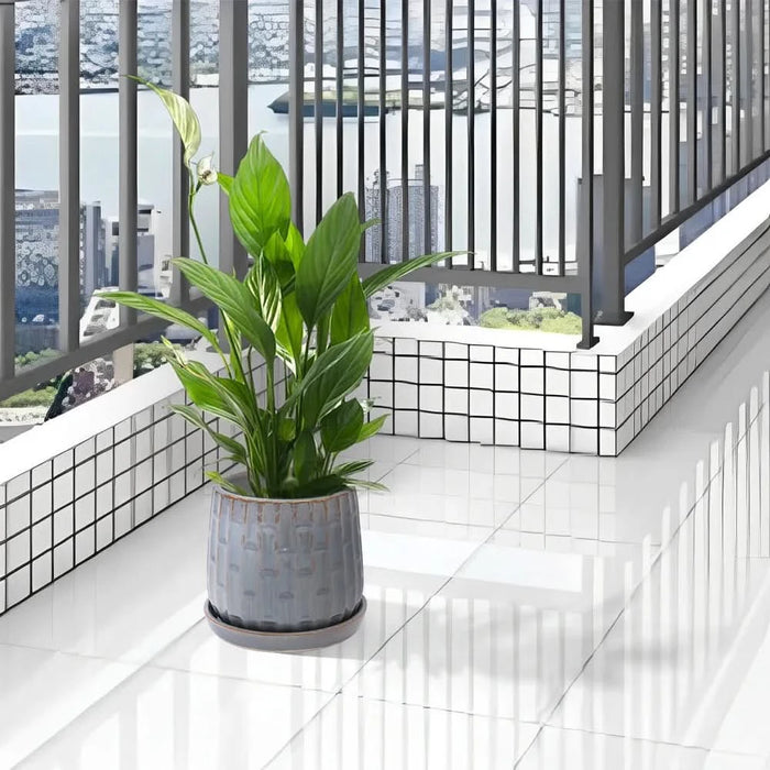 Set of 2 Ceramic Flowerpot, 7' Modern Planter for Patio, Garden, Windowsill - Grey - DTY Store