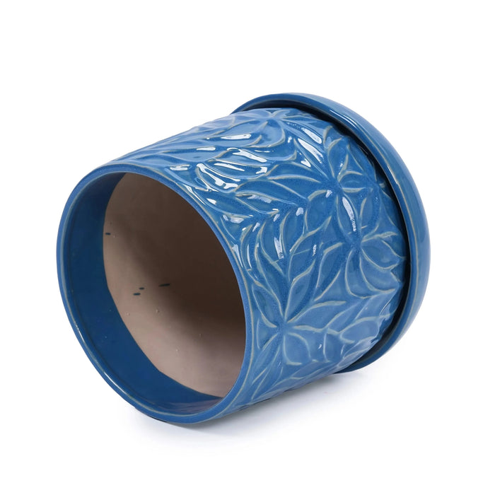 Set of 2 Ceramic Flowerpot, 7' Modern Planter for Patio, Garden, Windowsill - Navy Blue Default -DTYStore