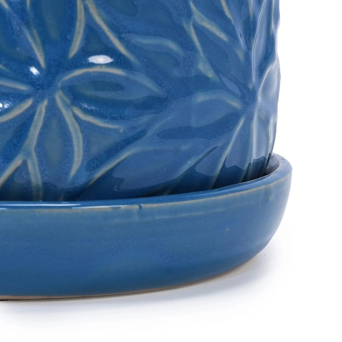 Set of 2 Ceramic Flowerpot, 7' Modern Planter for Patio, Garden, Windowsill - Navy Blue- DTY Store