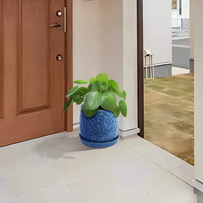 Set of 2 Ceramic Flowerpot, 7' Modern Planter for Patio, Garden, Windowsill - Navy Blue Default -DTYStore