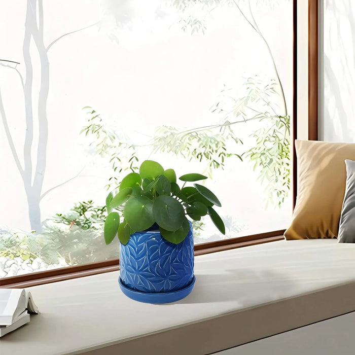 Set of 2 Ceramic Flowerpot, 7' Modern Planter for Patio, Garden, Windowsill - Navy Blue Default -DTYStore