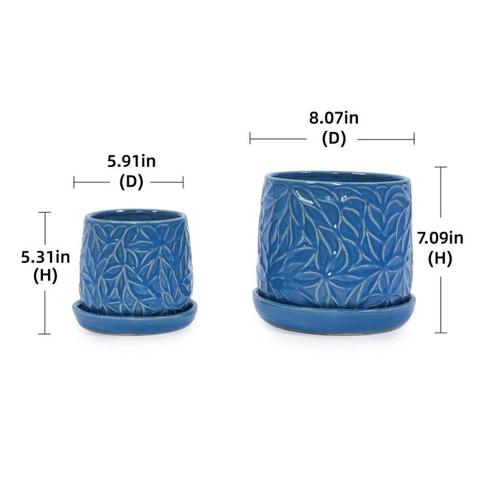 Set of 2 Ceramic Flowerpot, 7' Modern Planter for Patio, Garden, Windowsill - Navy Blue- DTY Store