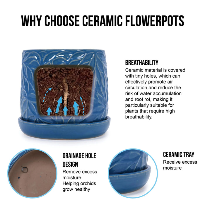 Set of 2 Ceramic Flowerpot, 7' Modern Planter for Patio, Garden, Windowsill - Navy Blue Default -DTYStore