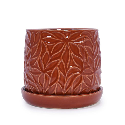 Set of 2 Ceramic Flowerpot, 7' Modern Planter for Patio, Garden, Windowsill - Red Default -DTYStore