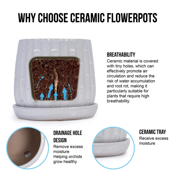 Set of 2 Ceramic Flowerpot, 7' Modern Planter for Patio, Garden, Windowsill - White Default -DTYStore