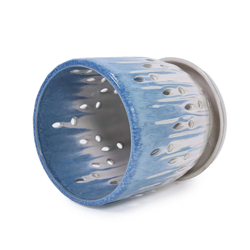 Set of 2 Ceramic Flowerpot with Drainage Hole, 8' Modern Planter for Patio, Garden, Windowsill - White Blue Default -DTYStore