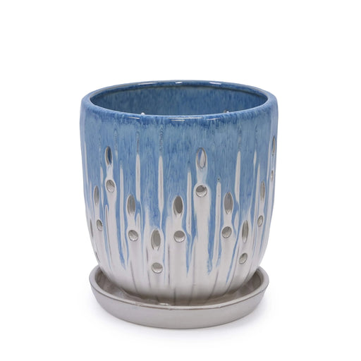 Set of 2 Ceramic Flowerpot with Drainage Hole, 8' Modern Planter for Patio, Garden, Windowsill - White Blue Default -DTYStore