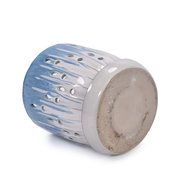 Set of 2 Ceramic Flowerpot with Drainage Hole, 8' Modern Planter for Patio, Garden, Windowsill - White Blue Default -DTYStore