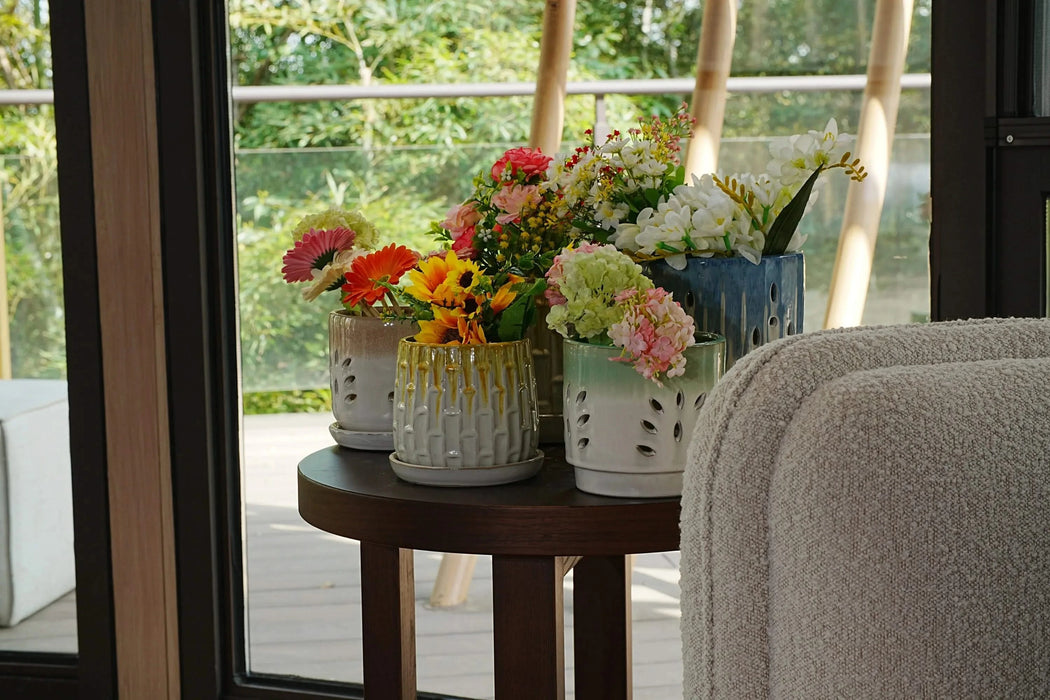 Set of 2 Ceramic Flowerpot with Drainage Hole, 8' Modern Planter for Patio, Garden, Windowsill - White Blue Default -DTYStore