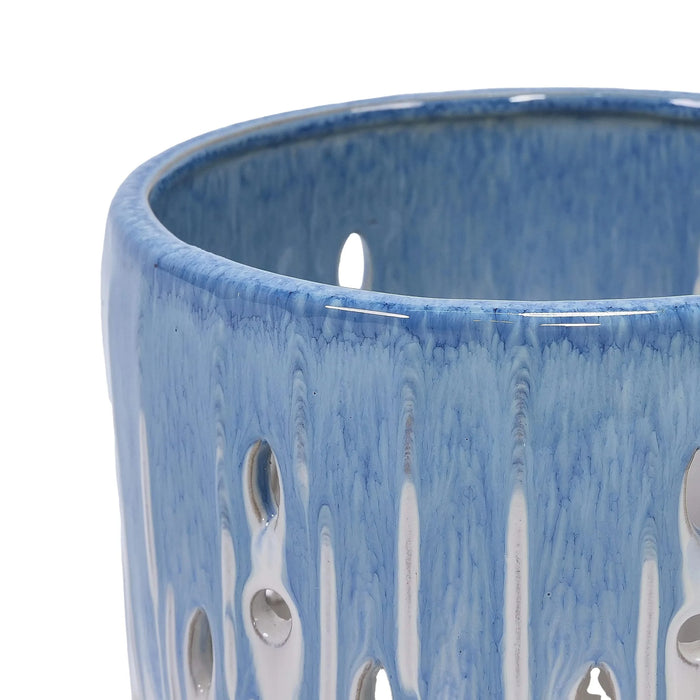 Set of 2 Ceramic Flowerpot with Drainage Hole, 8' Modern Planter for Patio, Garden, Windowsill - White Blue Default -DTYStore