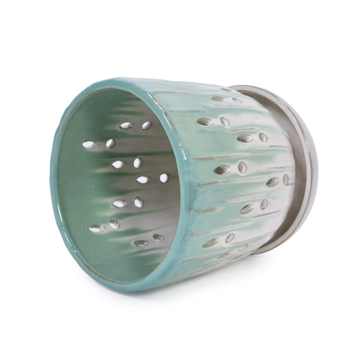 Set of 2 Ceramic Flowerpot with Drainage Hole, 8' Modern Planter for Patio, Garden, Windowsill - White Green Default -DTYStore