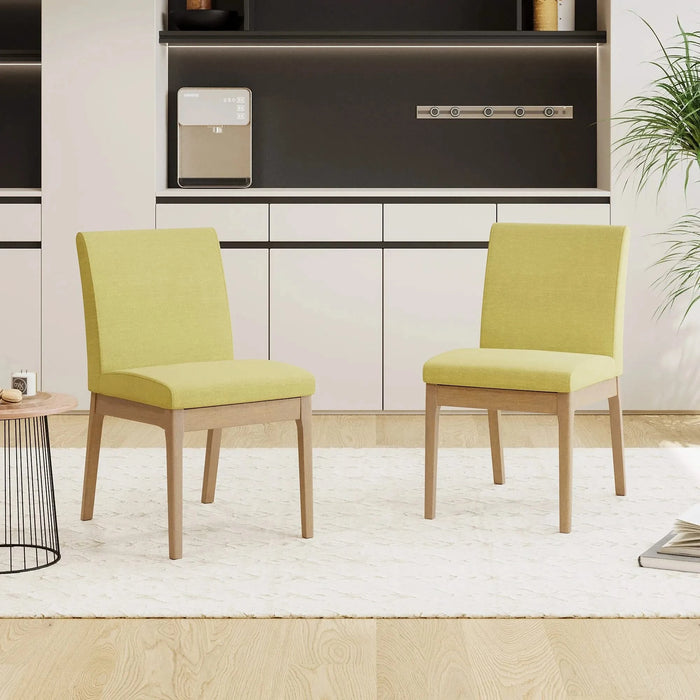 Set of 2 Contemporary Fabric Dining Chairs, Green and Natural Oak Default -DTYStore