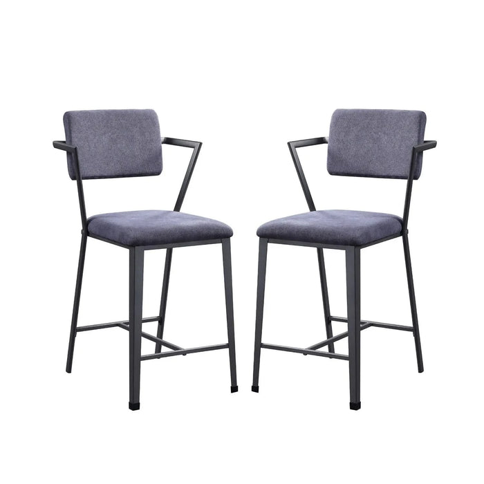 Set of 2 Counter Height Chairs with Metal Frame, Gunmetal Default -DTYStore
