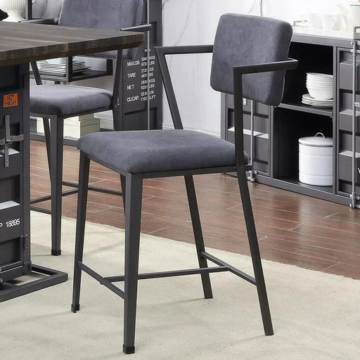 Set of 2 Counter Height Chairs with Metal Frame, Gunmetal Default -DTYStore