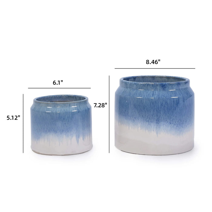 Set of 2 Gradient Ceramic Flowerpot, Modern Planter for Patio, Garden, Windowsill - White Blue Default -DTYStore