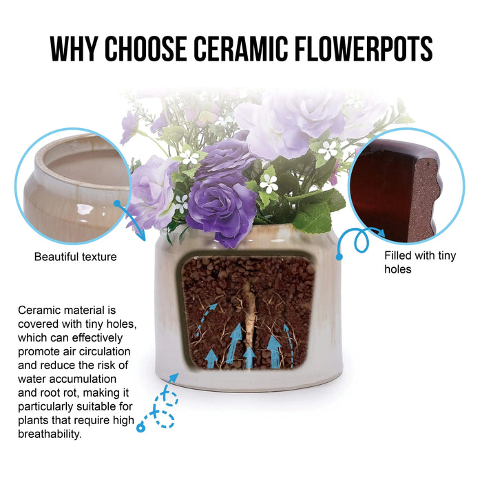 Set of 2 Gradient Ceramic Flowerpot, Modern Planter for Patio, Garden, Windowsill - White Brown Default -DTYStore