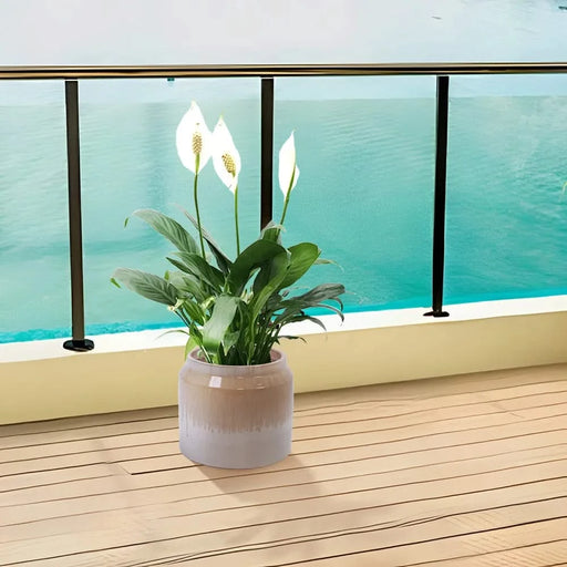 Set of 2 Gradient Ceramic Flowerpot, Modern Planter for Patio, Garden, Windowsill - White Brown Default -DTYStore