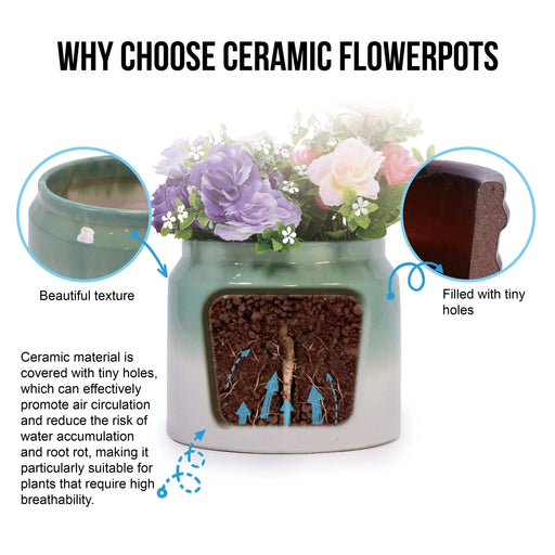 Set of 2 Gradient Ceramic Flowerpot, Modern Planter for Patio, Garden, Windowsill - White Green Default -DTYStore