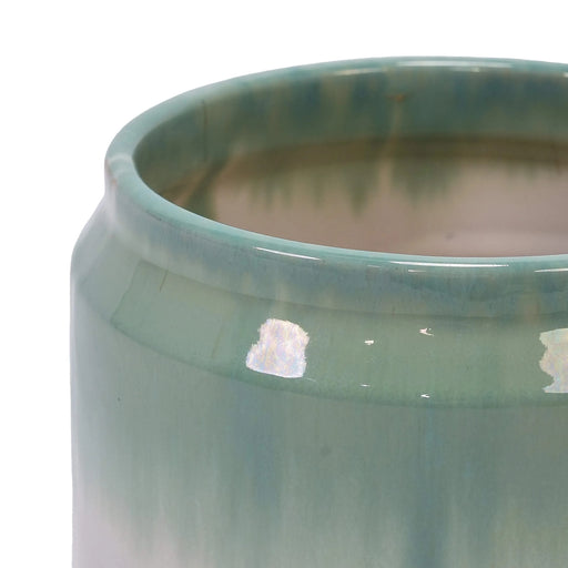 Set of 2 Gradient Ceramic Flowerpot, Modern Planter for Patio, Garden, Windowsill - White Green Default -DTYStore