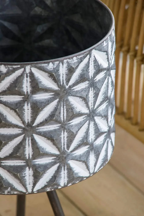 Set of 2 Metal Planter Stand,Round Galvanized Grey Farmhouse Planter Default -DTYStore