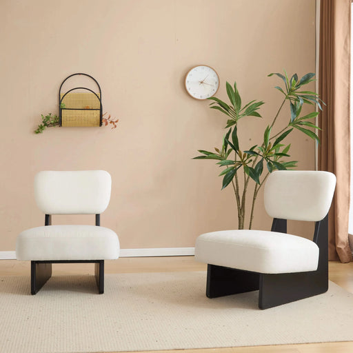 [Set of 2] Modern Beige Lounge Chair with Polyester Upholstery, Sturdy Black Wood Base, Minimalist Design, Stylish and Comfortable Accent Seating for Living Room, Bedroom, or Office Default -DTYStore