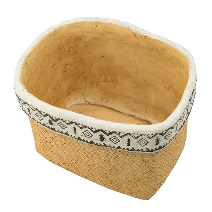 Set of 2 Rectangular Basket Planters with Geometric Trim, L:10.5x8.5x8' S:7.5x5.5x6.5' Default -DTYStore