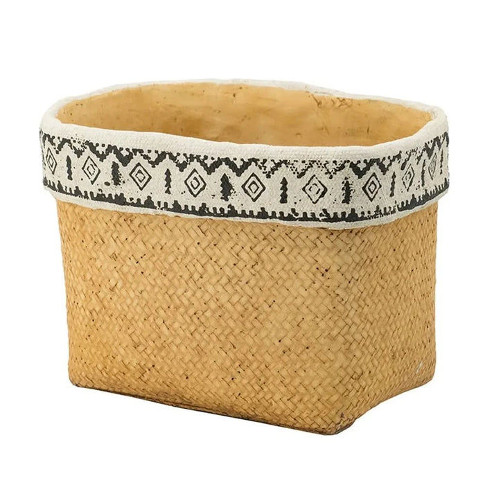 Set of 2 Rectangular Basket Planters with Geometric Trim, L:10.5x8.5x8' S:7.5x5.5x6.5' Default -DTYStore
