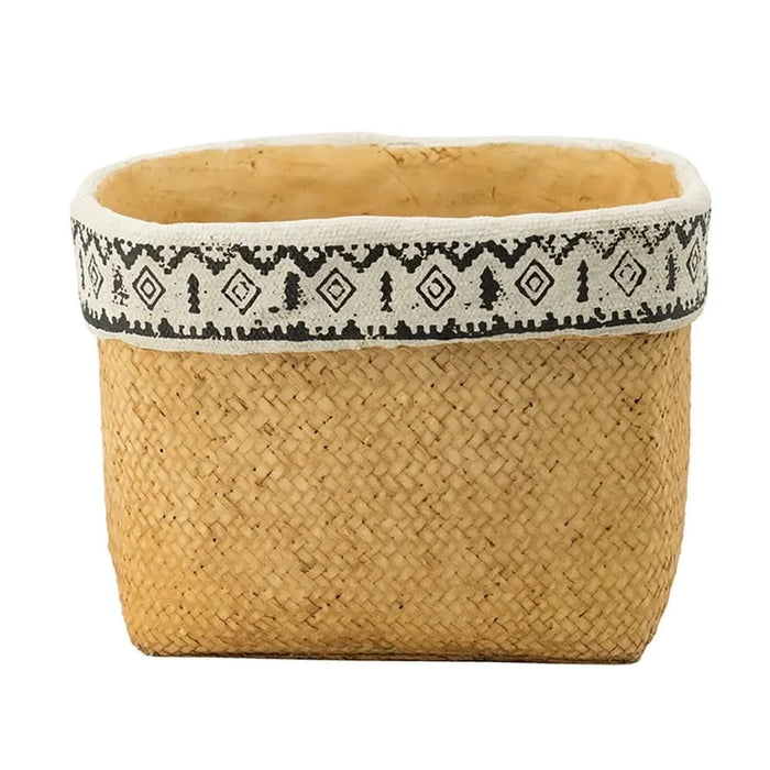 Set of 2 Rectangular Basket Planters with Geometric Trim, L:10.5x8.5x8' S:7.5x5.5x6.5' Default -DTYStore