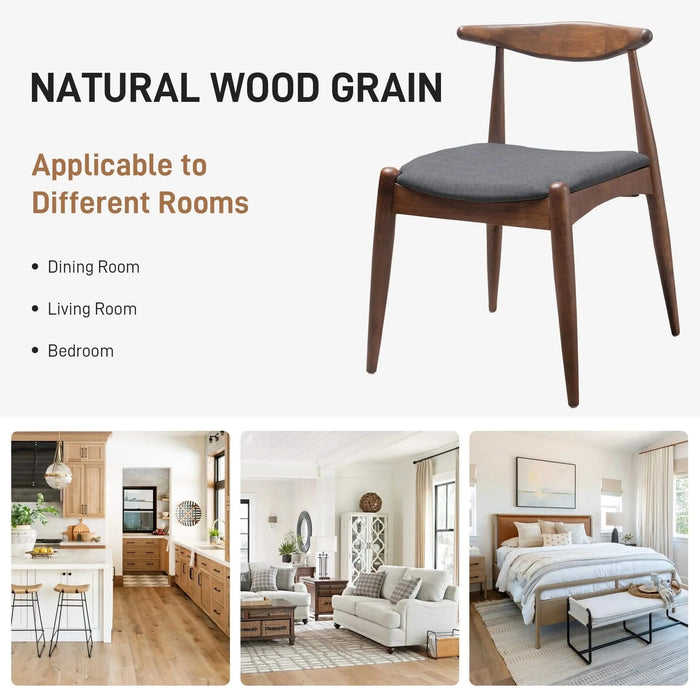 Set of 2 Rubberwood Dining Chairs with Ergonomic Backrest & Comfort Cushions, Walnut+Charcoal (same sku: 59296.00F) Default -DTYStore