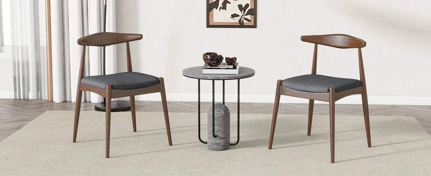 Set of 2 Rubberwood Dining Chairs with Ergonomic Backrest & Comfort Cushions, Walnut+Charcoal (same sku: 59296.00F) Default -DTYStore